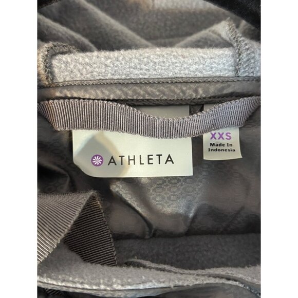 Athleta Womens XXS Gray Hooded Puffer Jacket Knit Sleeves & Asymmetrical Zipper - Picture 5 of 11